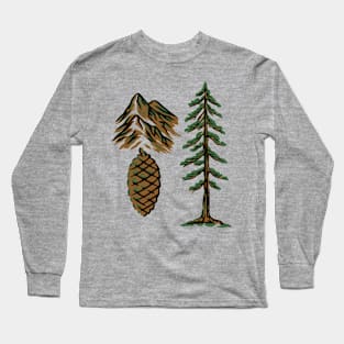 Fir Tree and Mountains Camping Fun Long Sleeve T-Shirt